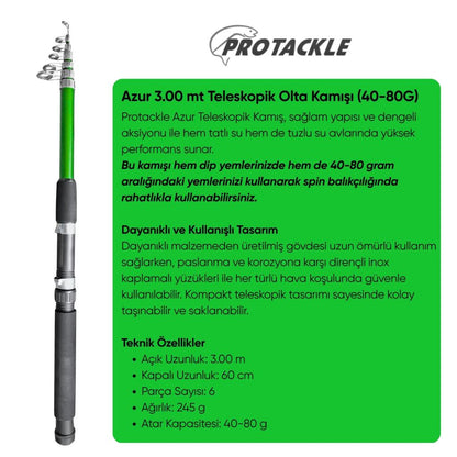 Olta Seti - 300cm Olta Kamışı 40-80GR / 4000'lik Olta Makinesi (XA-Yeşil) - Taşıma Çantalı