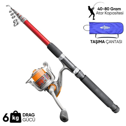 Olta Seti - 300cm Olta Kamışı 40-80GR / 4000'lik Olta Makinesi (XB-Kırmızı) - Taşıma Çantalı