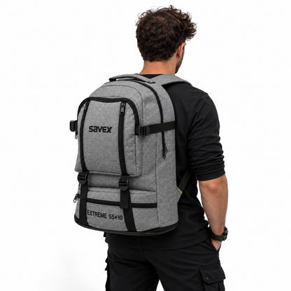 Profesyonel Körüklü Sırt Çantası - Savex - 55+10 LT - Gri