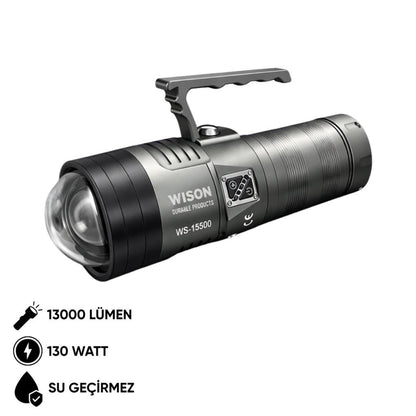 Şarj Edilebilir El Feneri - Wison - 13000 Lümen - 130 Watt (WS-15500)
