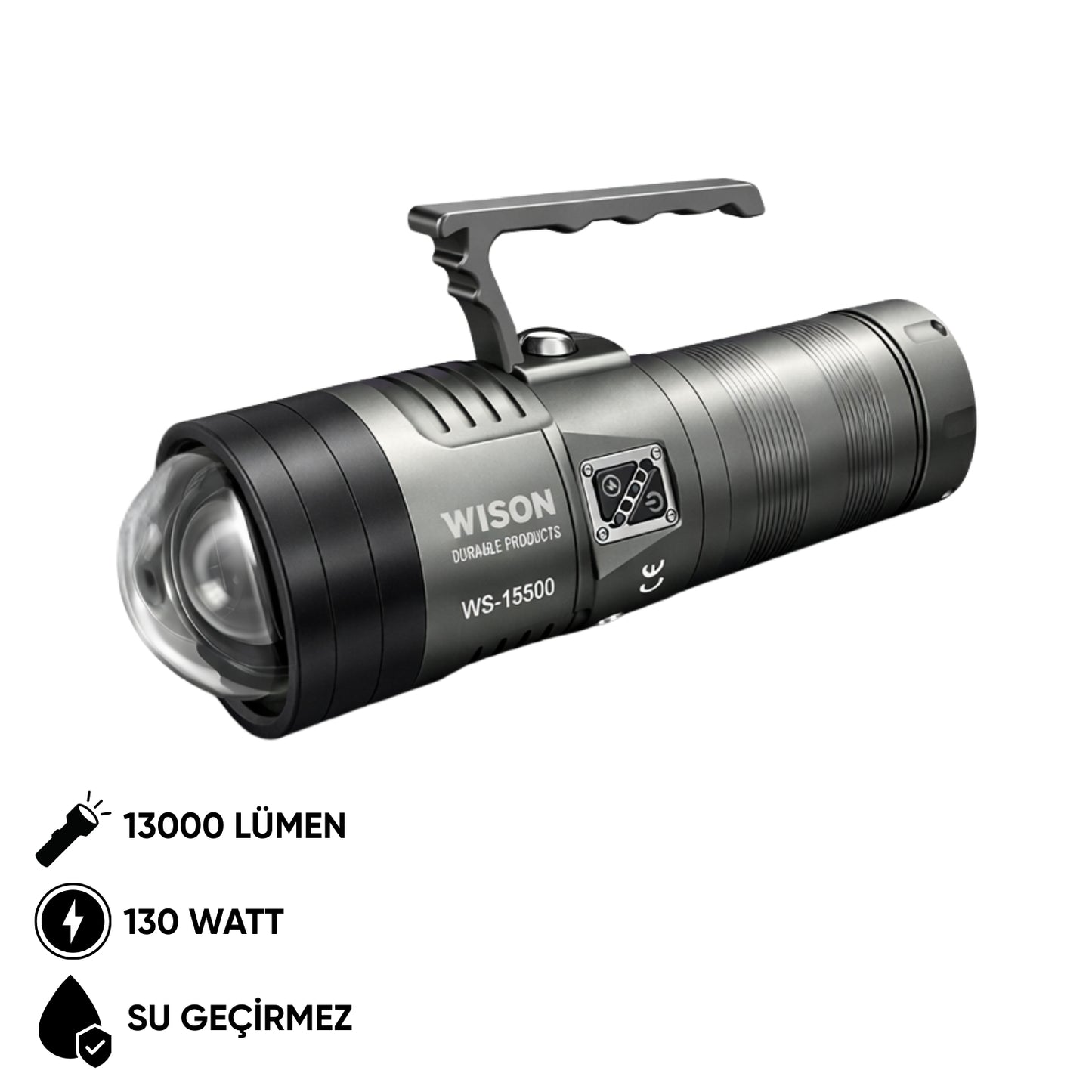 Şarj Edilebilir El Feneri - Wison - 13000 Lümen - 130 Watt (WS-15500)