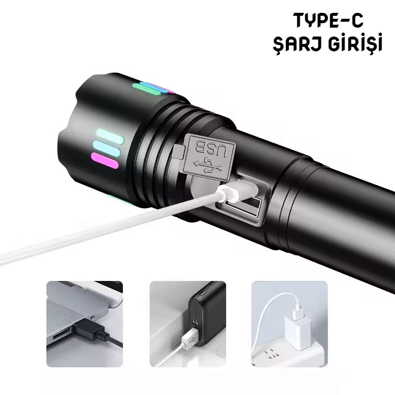 Şarj Edilebilir El Feneri - Wison - 2000 Lümen - 20 Watt - Fosforlu Kasa