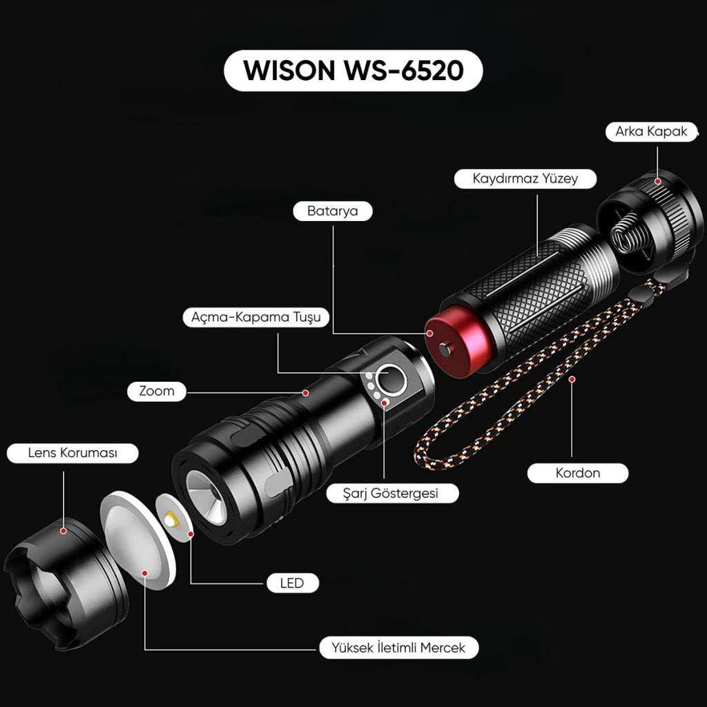 Şarj Edilebilir El Feneri - Wison - 5000 Lümen - 50 Watt