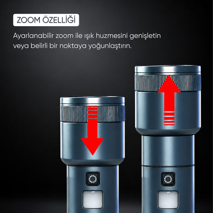 Şarj Edilebilir Zoomlu El Feneri - 1500 Lümen - 15 Watt - DAT - DT-805