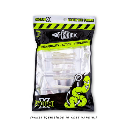 Silikon Kurt Yem - 1,1g 55mm - Fishack Wormix - 1 Adet - UV - Beyaz
