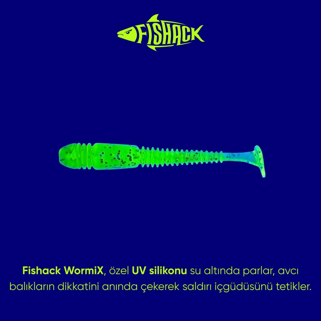 Silikon Kurt Yem - 1,1g 55mm - Fishack Wormix - 1 Adet - UV - Fluo Green - Karides Kokulu