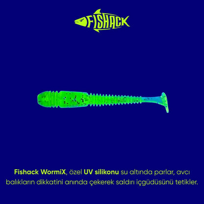 Silikon Kurt Yem - 1,1g 55mm - Fishack Wormix - 1 Adet - UV - Fluo Green - Karides Kokulu