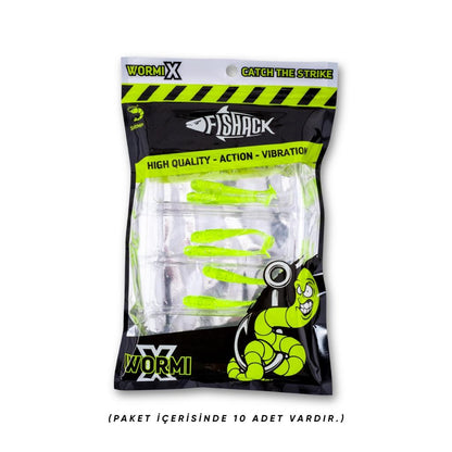 Silikon Kurt Yem - 1,1g 55mm - Fishack Wormix - 1 Adet - UV - Fluo Green - Karides Kokulu
