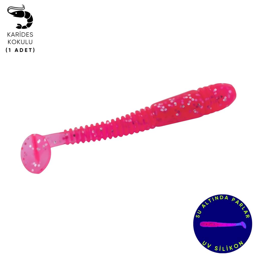 Silikon Kurt Yem - 1,1g 55mm - Fishack Wormix - 1 Adet - UV - Pembe - Karides Kokulu
