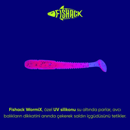 Silikon Kurt Yem - 1,1g 55mm - Fishack Wormix - 1 Adet - UV - Pembe - Karides Kokulu