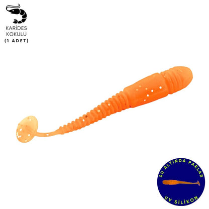 Silikon Kurt Yem - 1,1g 55mm - Fishack Wormix - 1 Adet - UV - Turuncu - Karides Kokulu
