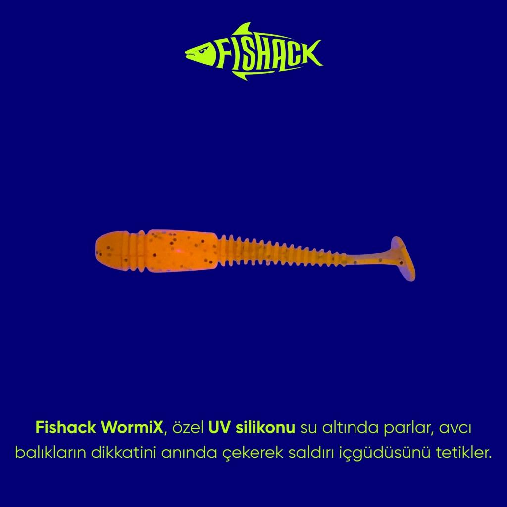 Silikon Kurt Yem - 1,1g 55mm - Fishack Wormix - 1 Adet - UV - Turuncu - Karides Kokulu