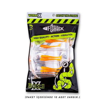 Silikon Kurt Yem - 1,1g 55mm - Fishack Wormix - 1 Adet - UV - Turuncu - Karides Kokulu