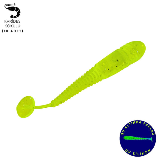 Silikon Kurt Yem - 1,1g 55mm - Fishack Wormix - 10 Adet - UV - Fluo Green