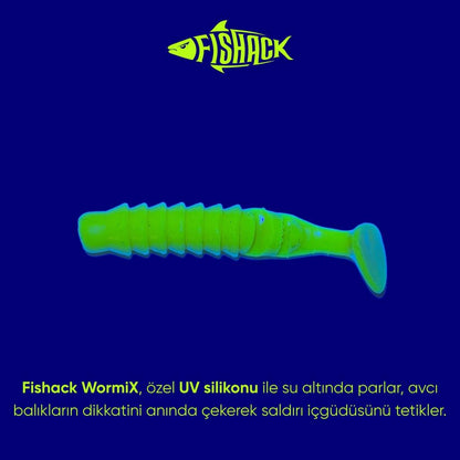 Silikon Kurt Yem - 1,5g 45mm - Fishack - 10 Adet - UV Silikon - Fluo Green - Karides Kokulu