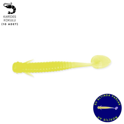 Silikon Kurt Yem - 1g 50mm - Fishack Wormix - 10 Adet - Fluo Green - UV Silikon