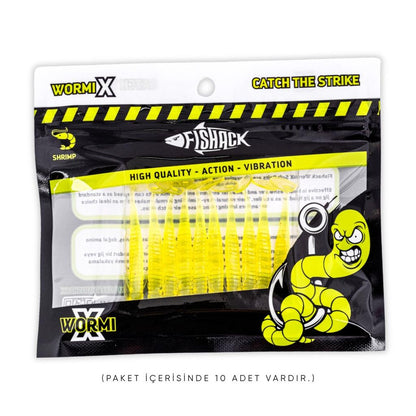 Silikon Kurt Yem - 1g 50mm - Fishack Wormix - 10 Adet - Fluo Green - UV Silikon