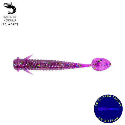 Silikon Kurt Yem - 1g 50mm - Fishack Wormix - 10 Adet - Purple - UV Silikon