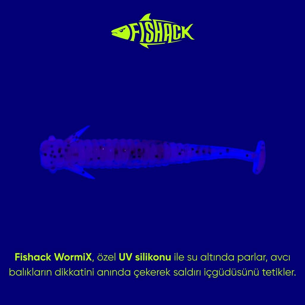 Silikon Kurt Yem - 1g 50mm - Fishack Wormix - 10 Adet - Purple - UV Silikon