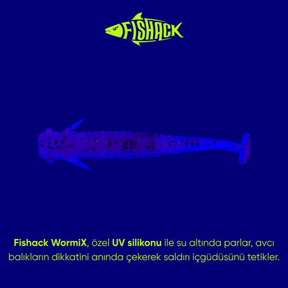 Silikon Kurt Yem - 1g 50mm - Fishack Wormix - 10 Adet - Purple - UV Silikon