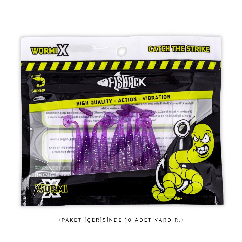 Silikon Kurt Yem - 1g 50mm - Fishack Wormix - 10 Adet - Purple - UV Silikon