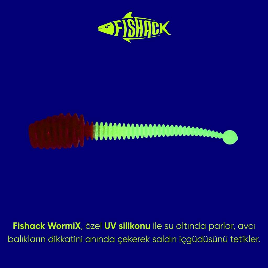 Silikon Kurt Yem - 2,1g 70mm - Fishack Wormix - 1 Adet - Kırmızı/Beyaz - Karides Kokulu