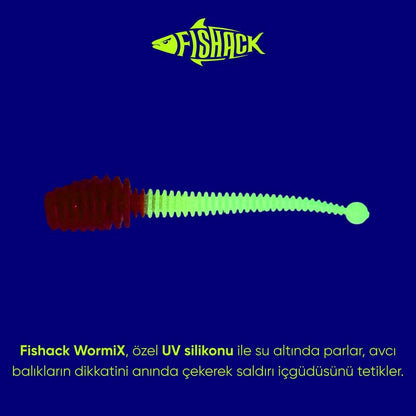 Silikon Kurt Yem - 2,1g 70mm - Fishack Wormix - 1 Adet - Kırmızı/Beyaz - Karides Kokulu