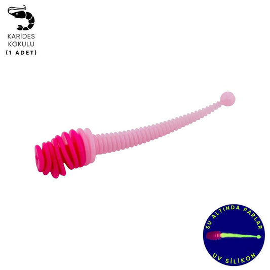 Silikon Kurt Yem - 2,1g 70mm - Fishack Wormix - 1 Adet - Pembe/Beyaz - Karides Kokulu