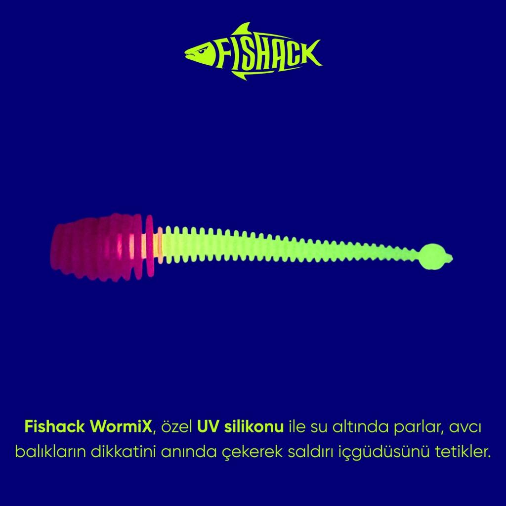 Silikon Kurt Yem - 2,1g 70mm - Fishack Wormix - 1 Adet - Pembe/Beyaz - Karides Kokulu
