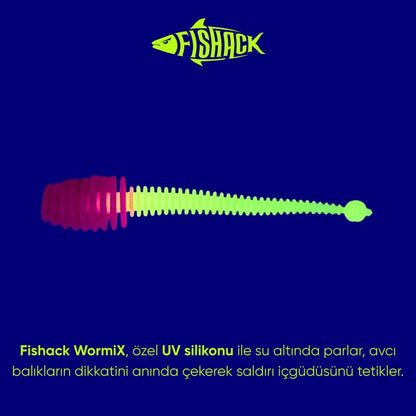 Silikon Kurt Yem - 2,1g 70mm - Fishack Wormix - 1 Adet - Pembe/Beyaz - Karides Kokulu