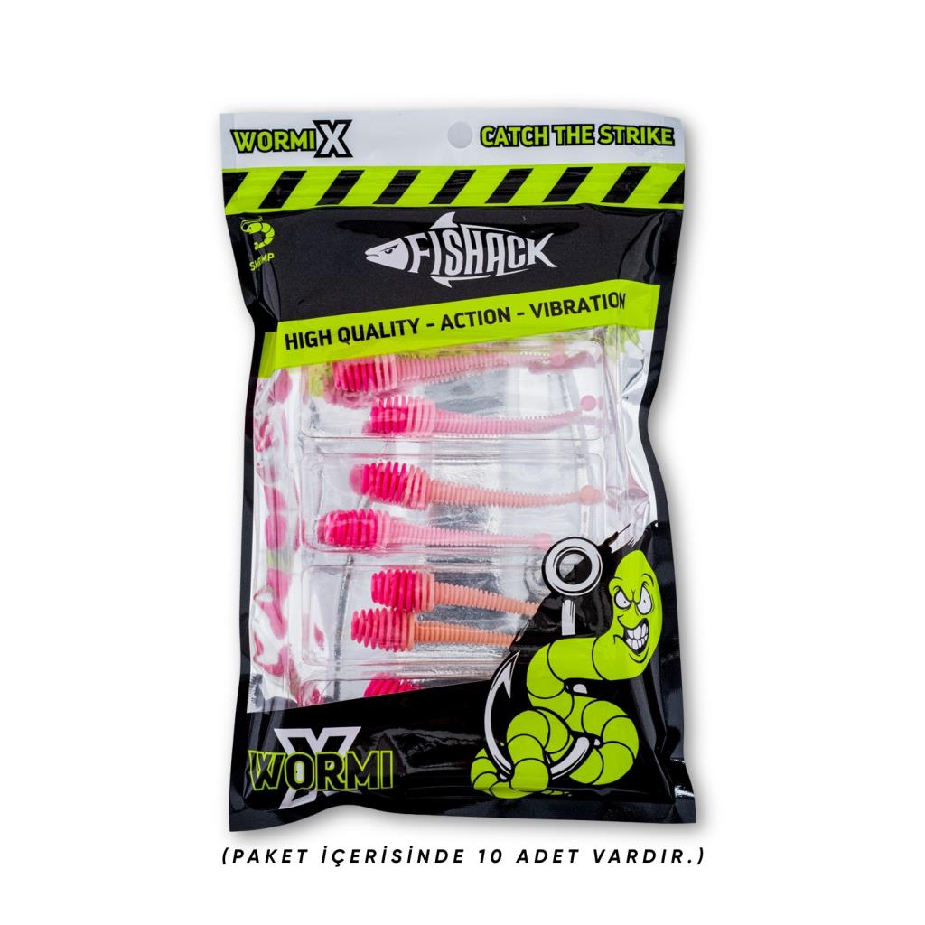 Silikon Kurt Yem - 2,1g 70mm - Fishack Wormix - 1 Adet - Pembe/Beyaz - Karides Kokulu