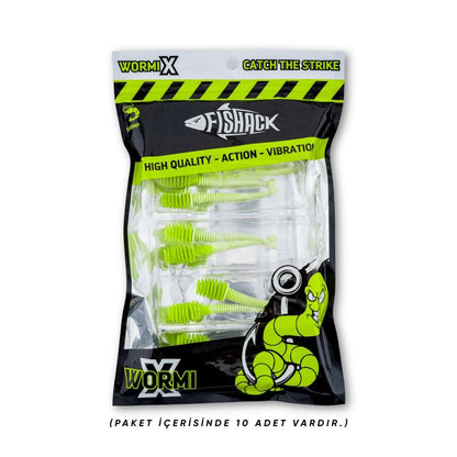 Silikon Kurt Yem - 2,1g 70mm - Fishack Wormix - 1 Adet - Yeşil/Beyaz - Karides Kokulu