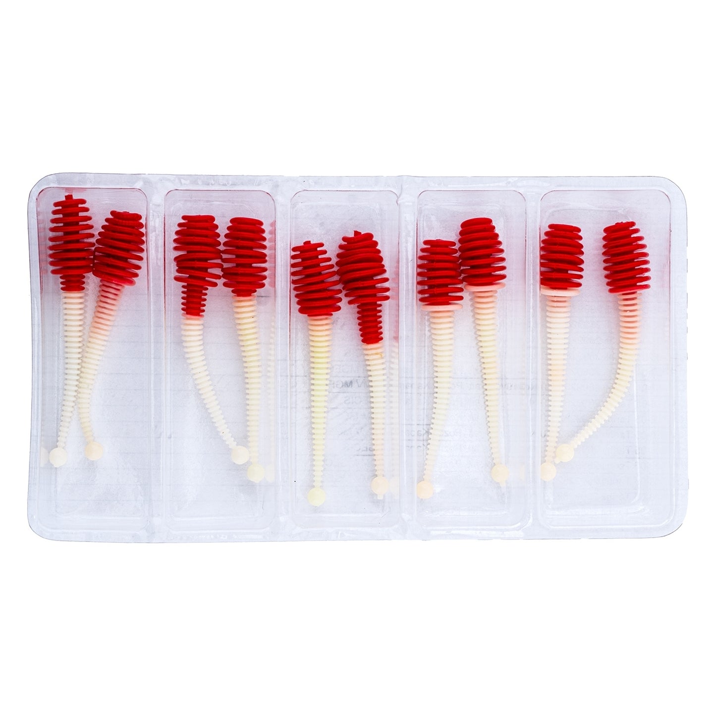 Silikon Kurt Yem - 2,1g 70mm - Fishack Wormix - 10 Adet - UV - Kırmızı/Beyaz