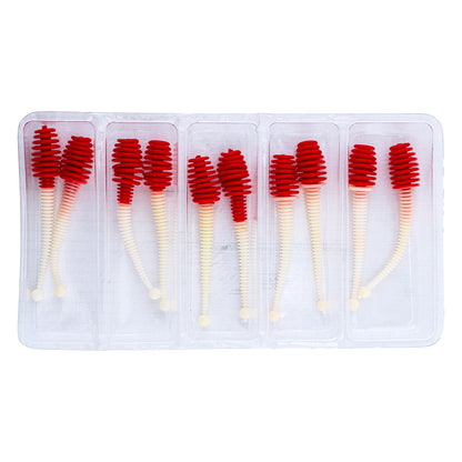 Silikon Kurt Yem - 2,1g 70mm - Fishack Wormix - 10 Adet - UV - Kırmızı/Beyaz