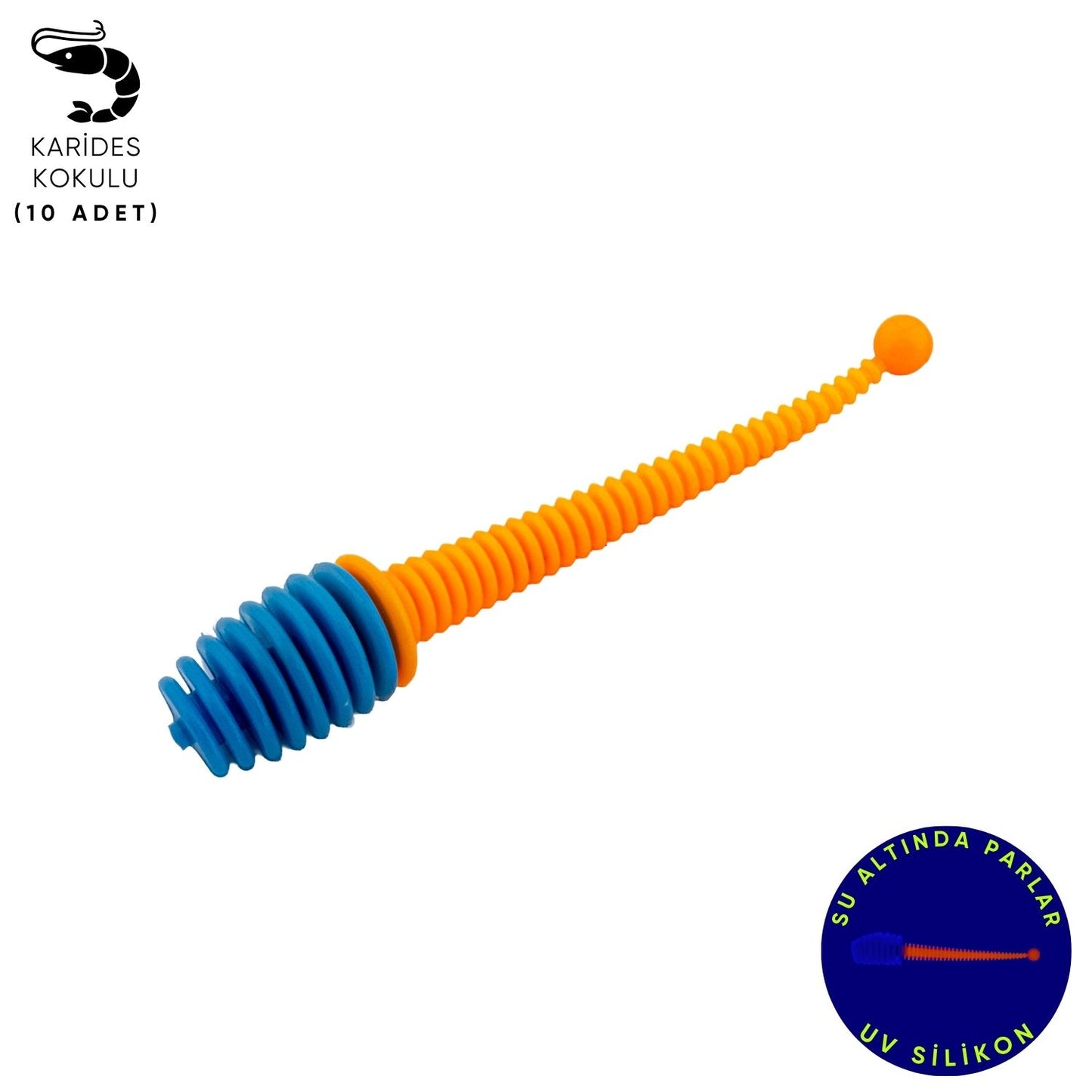 Silikon Kurt Yem - 2,1g 70mm - Fishack Wormix - 10 Adet - UV - Mavi/Turuncu