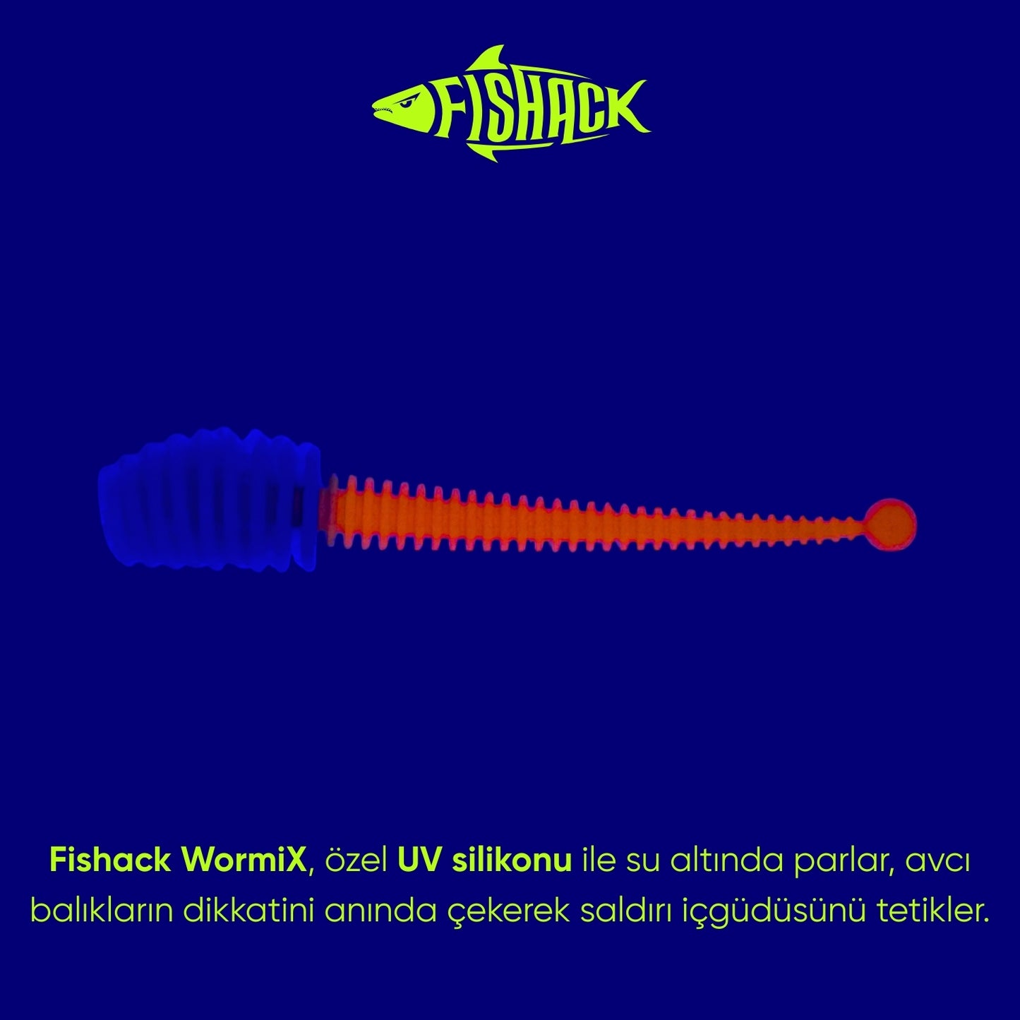 Silikon Kurt Yem - 2,1g 70mm - Fishack Wormix - 10 Adet - UV - Mavi/Turuncu