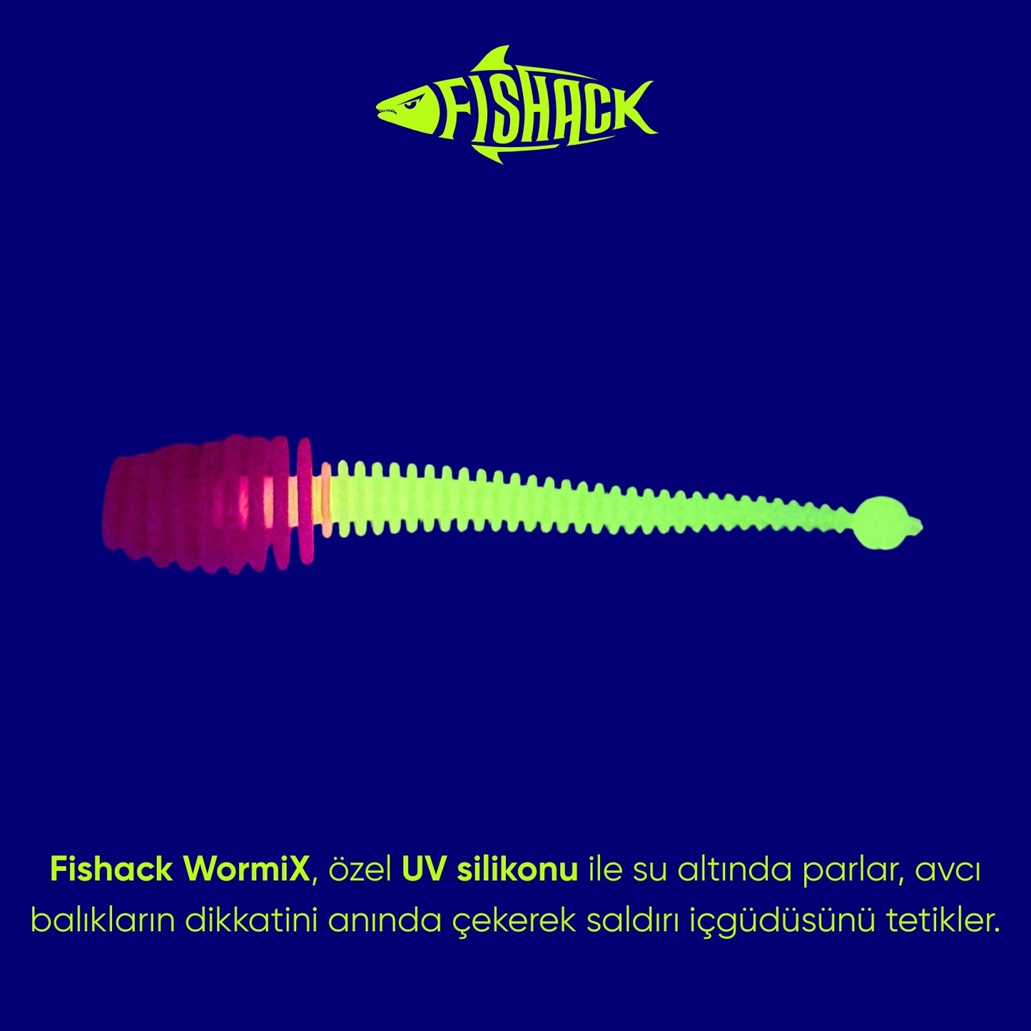 Silikon Kurt Yem - 2,1g 70mm - Fishack Wormix - 10 Adet - UV - Pembe/Beyaz