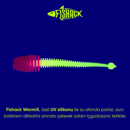 Silikon Kurt Yem - 2,1g 70mm - Fishack Wormix - 10 Adet - UV - Pembe/Beyaz