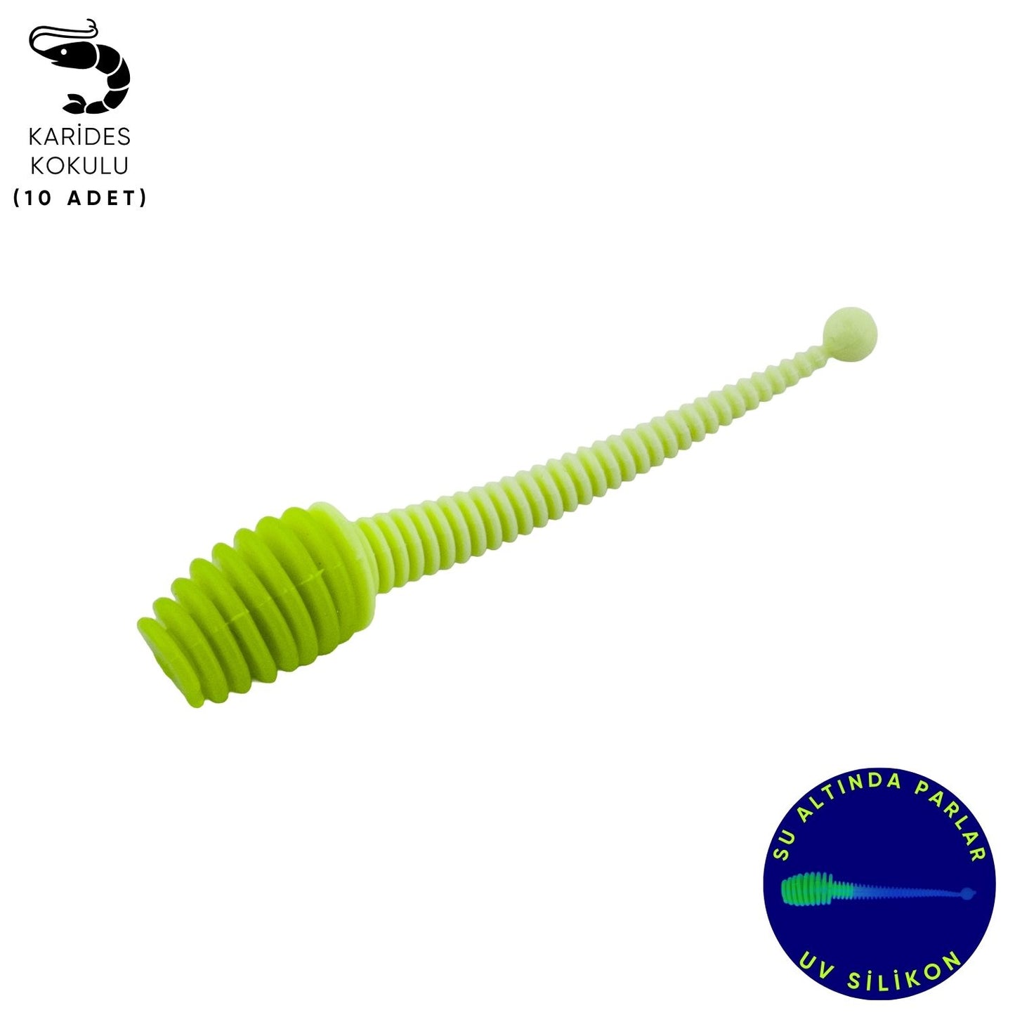 Silikon Kurt Yem - 2,1g 70mm - Fishack Wormix - 10 Adet - UV - Yeşil/Beyaz