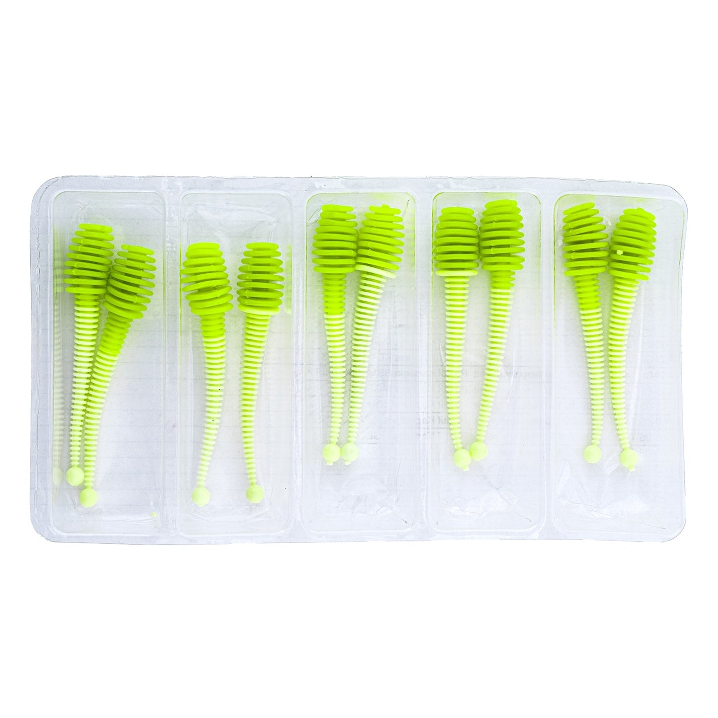 Silikon Kurt Yem - 2,1g 70mm - Fishack Wormix - 10 Adet - UV - Yeşil/Beyaz