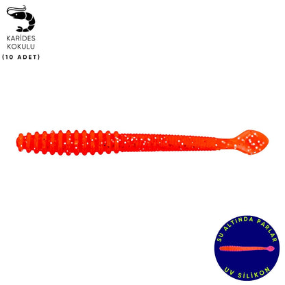 Silikon Kurt Yem - 2,2g 87mm - Fishack Wormix - 10 Adet - UV - Flare