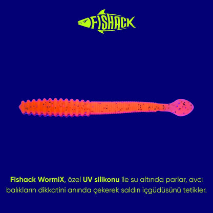 Silikon Kurt Yem - 2,2g 87mm - Fishack Wormix - 10 Adet - UV - Flare