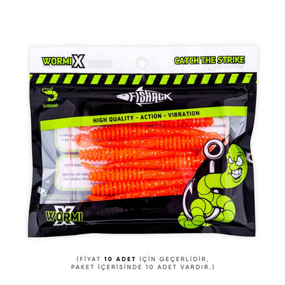 Silikon Kurt Yem - 2,2g 87mm - Fishack Wormix - 10 Adet - UV - Flare