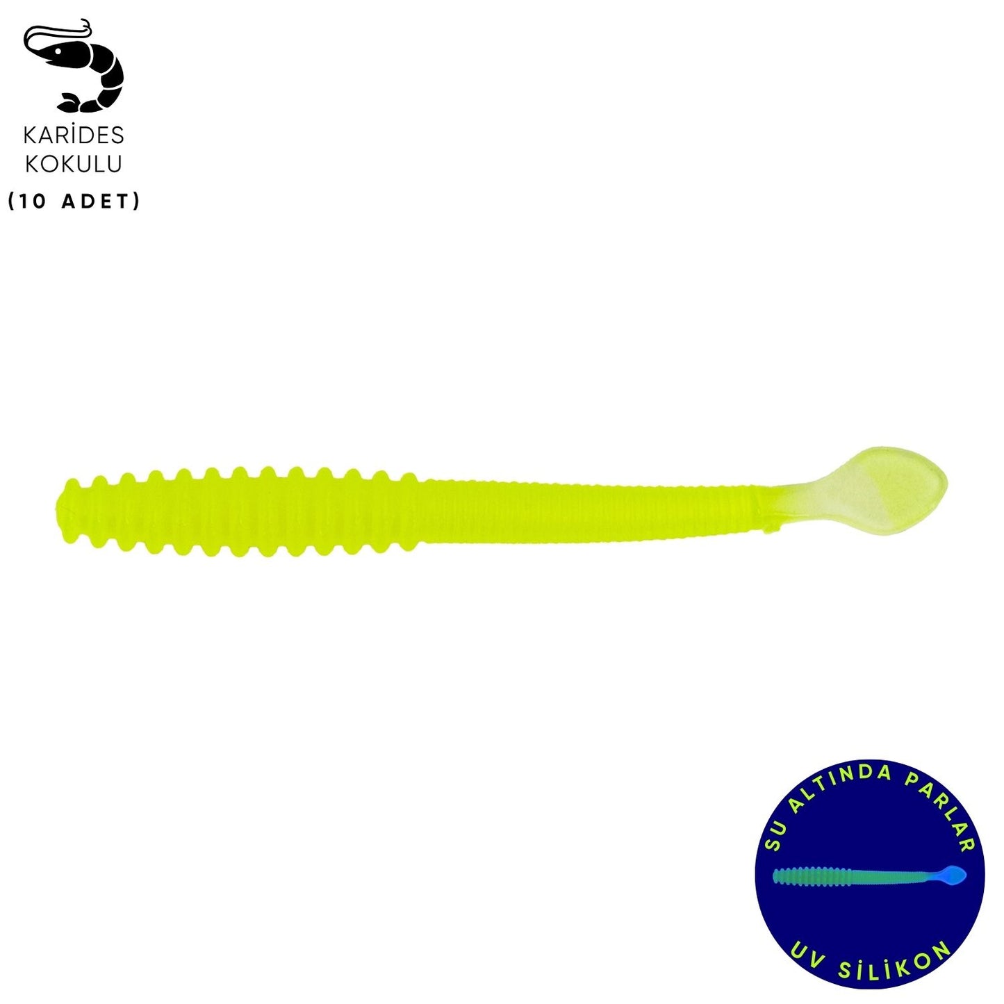 Silikon Kurt Yem - 2,2g 87mm - Fishack Wormix - 10 Adet - UV - Fluo Green