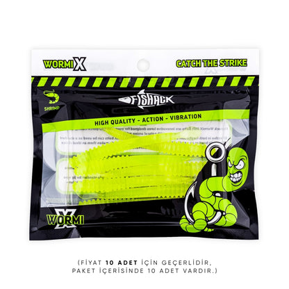 Silikon Kurt Yem - 2,2g 87mm - Fishack Wormix - 10 Adet - UV - Fluo Green
