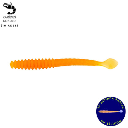 Silikon Kurt Yem - 2,2g 87mm - Fishack Wormix - 10 Adet - UV - Orange
