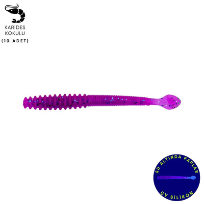 Silikon Kurt Yem - 2,2g 87mm - Fishack Wormix - 10 Adet - UV - Purple