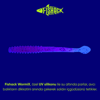 Silikon Kurt Yem - 2,2g 87mm - Fishack Wormix - 10 Adet - UV - Purple