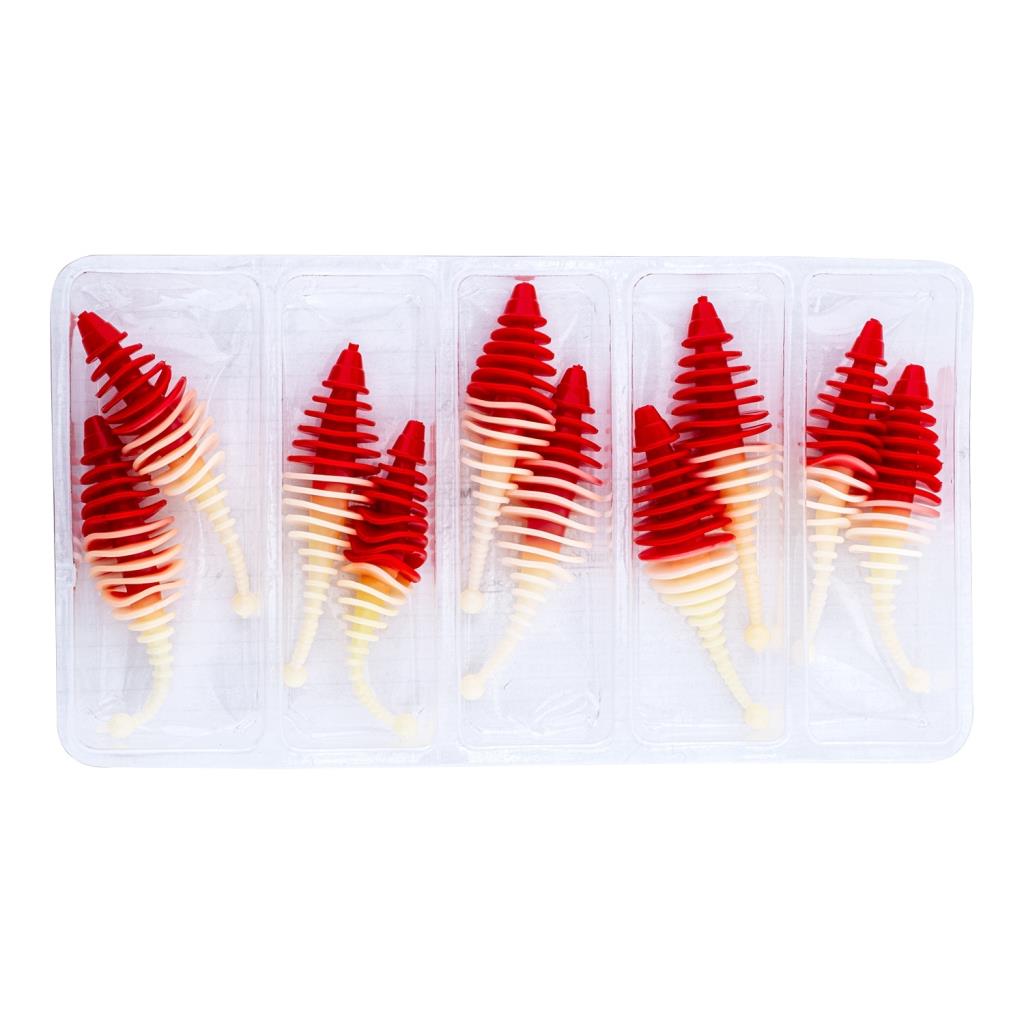 Silikon Kurt Yem - 3g 65mm - Fishack Wormix - 1 Adet - Kırmızı/Beyaz - Karides Kokulu