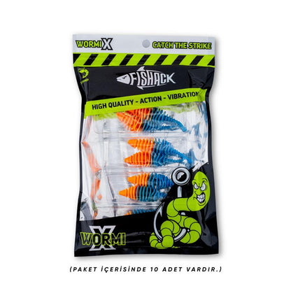 Silikon Kurt Yem - 3g 65mm - Fishack Wormix - 1 Adet - Turuncu/Mavi - Karides Kokulu
